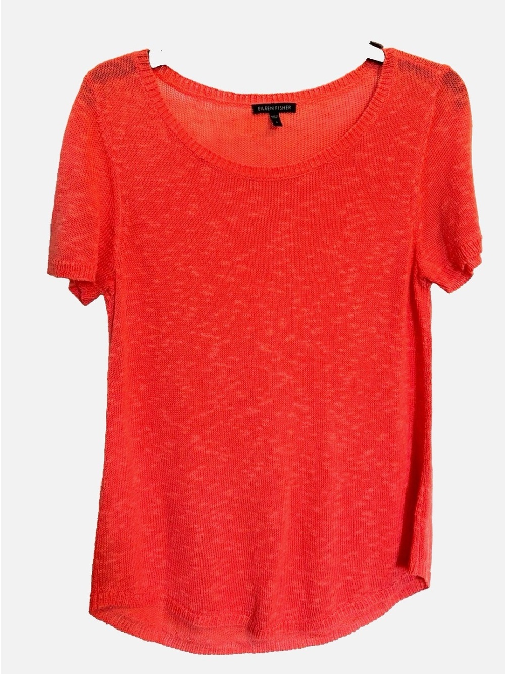 Eileen Fisher Organic Linen Cotton Slub Knit Sweater S Coral Short Sleeve Top